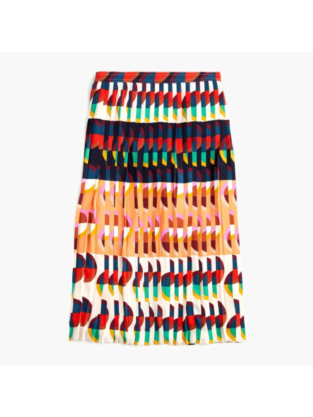NWT J.Crew Pleated A-Line Midi in Dark Sea Cerise Art Deco Print Skirt 12 - Picture 3 of 5